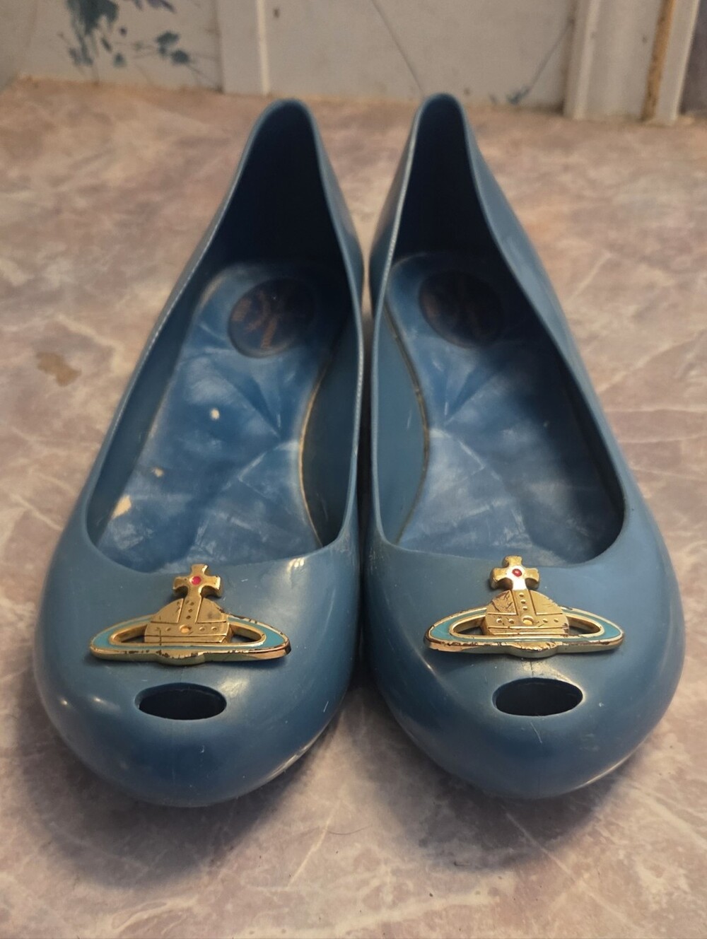 Vivienne Westwood Style Blue Jelly Flats with Orb Emblem